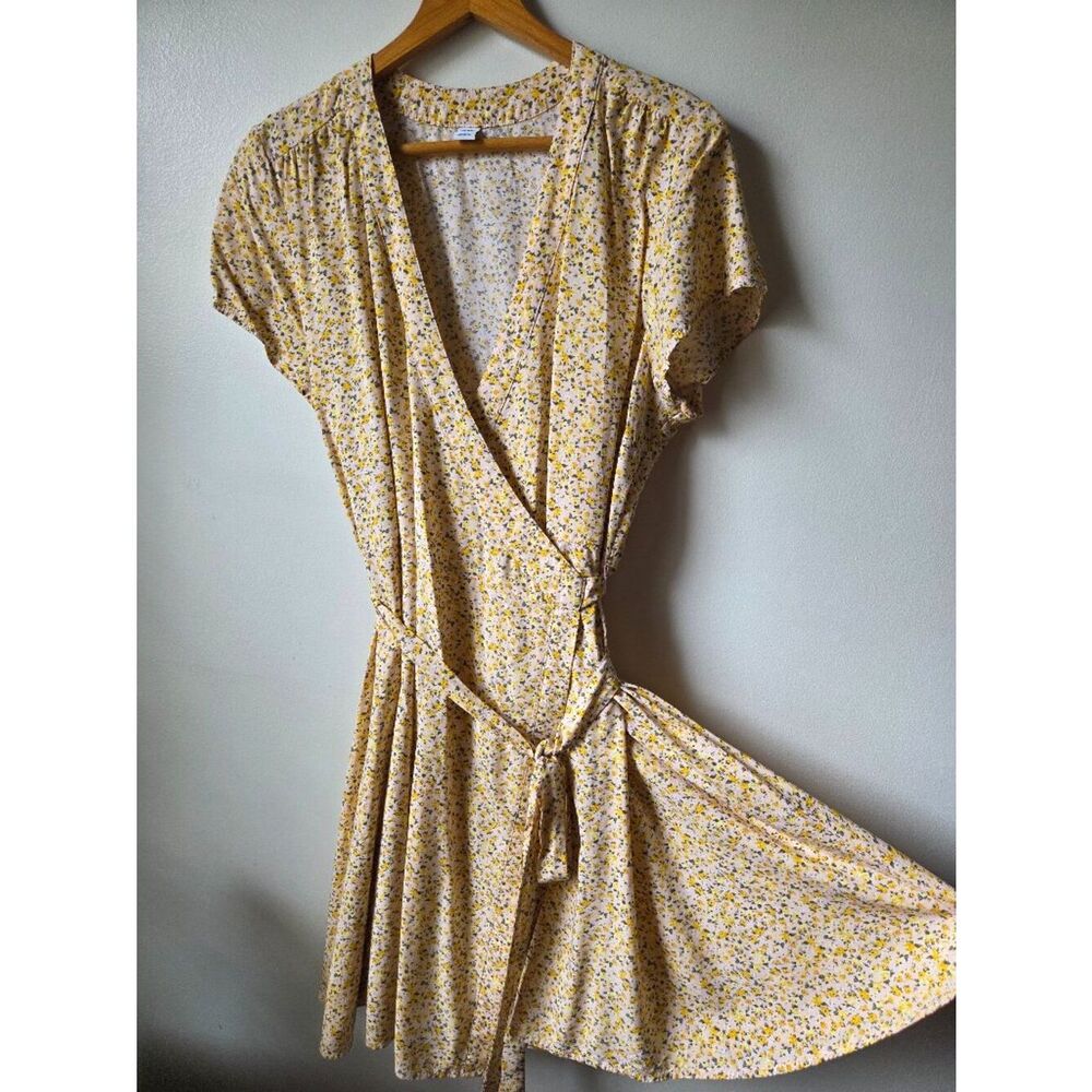 EUC OLD NAVY DITSY FLORAL WRAP DRESS BELTED SURPLICE NECK SIZE XL
